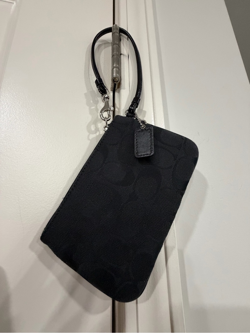 Coach Black Signature Jacquard Wristlet with Leather Strap